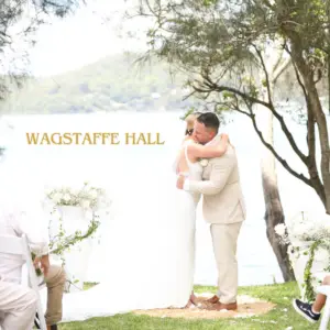 Wedding Ceremony at Wagstaffe Hall with water in background - catered by Pachamama Catering Central Coast Wedding Caterer